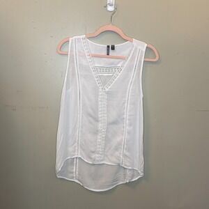 Orb Tank Womens S White‎ Tunic V-Neck Crochet Rayon Lightweight Sheer Pullover